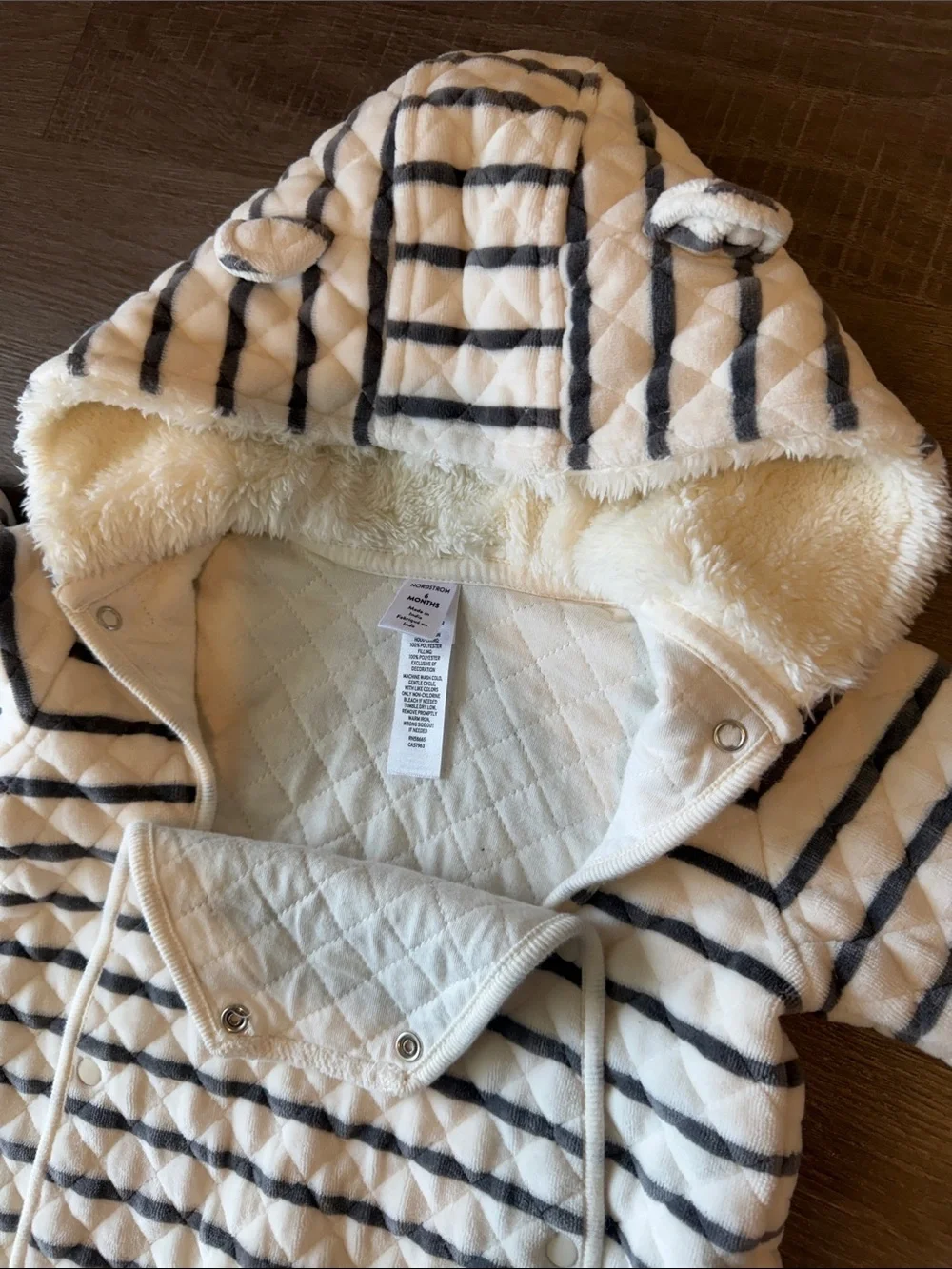 Nordstrom Baby Striped Quilted Fleece-Lined Winter Snowsuit Bunting (3-6M)